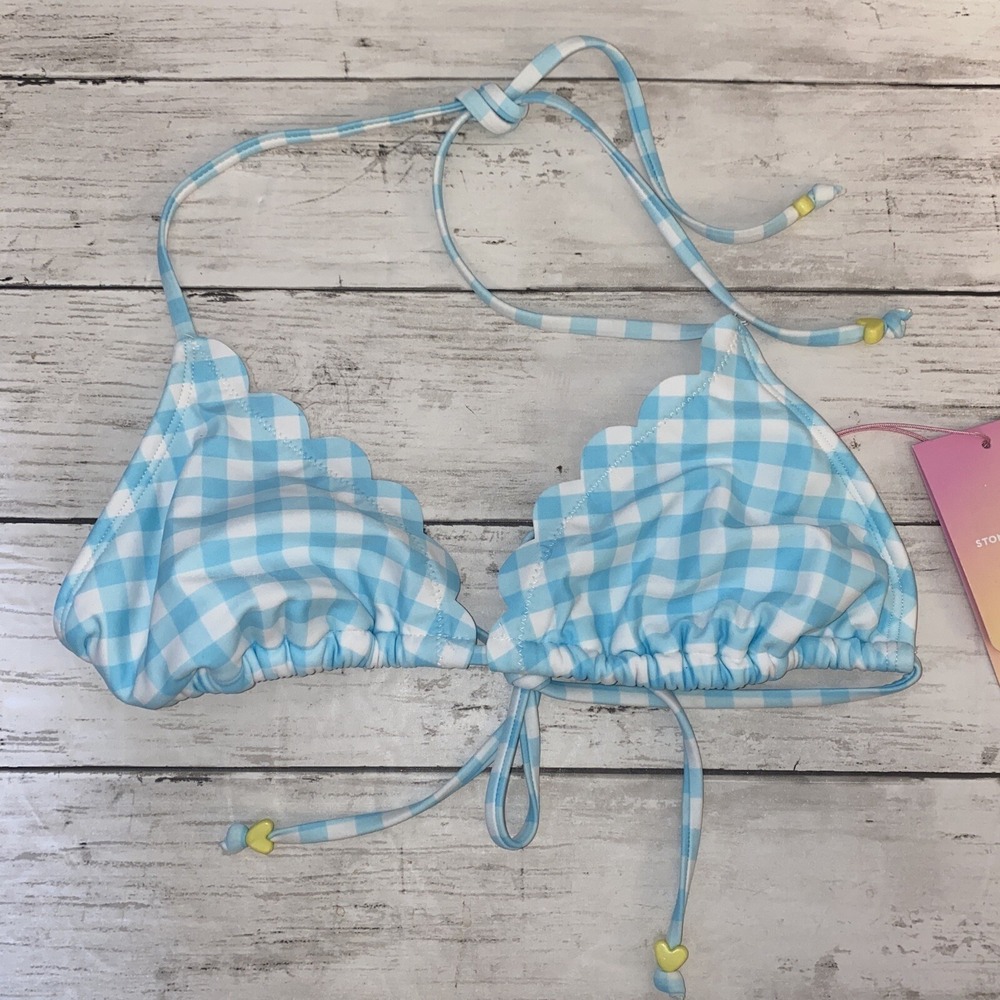 Stoney Clover Bikini Top Womens Small Blue White Gingham Heart Swim NEW Target S